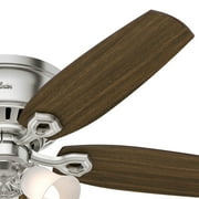 Hunter 52 inch Indoor Ceiling Fan with LED Lights - Ceiling Fan with Pull Chain, For Bedroom, Living Room, or Kitchen, Low Profile Mount, No Remote, 5 Blades - Builder 53328, Brushed Nickel