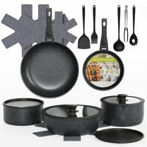 Furnibear 20pcs Pots and Pans Set Nonstick, Kitchen Ceramic Cookware Set for RV and Camping, with Pots Protectors and Cooking Utensils, Black