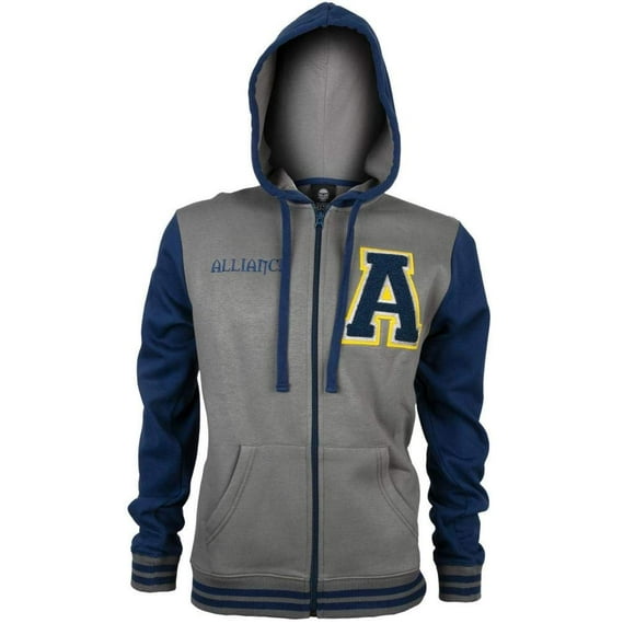 JINX World of Warcraft Alliance Varsity Men's Gamer Zip-Up Hoodie Dark Grey/Navy Small