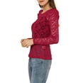 thumbnail image 4 of MODA NOVA Junior's Round Neck Long Sleeve Semi Sheer Floral Lace Blouse Red XS, 4 of 5
