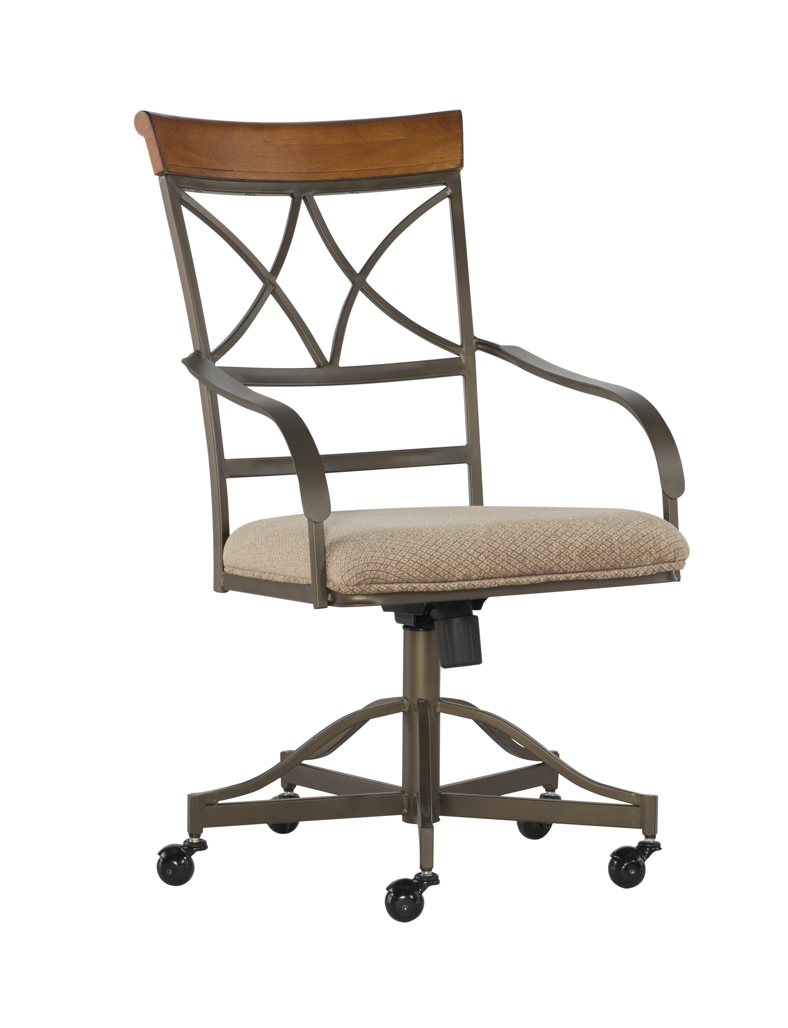 Powell Roselyn 5-Piece Dining Set with Rolling Swivel-Tilt Chairs, Brushed Faux Medium Cherry Wood with "Matte Pewter and Bronze" Metal