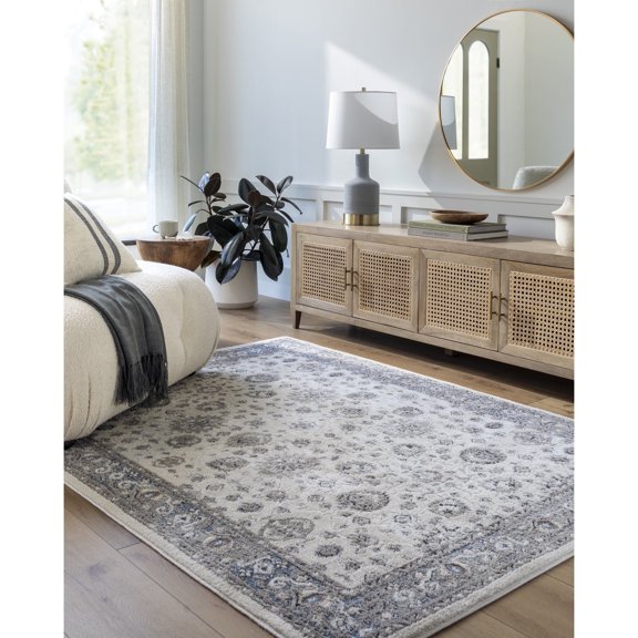 Livabliss Area Rugs for Living Room, 5x7 Zidane Traditional White Rug, Bedroom Dining Room Home Decor Stain Resistant Carpet (5'3" x 7')