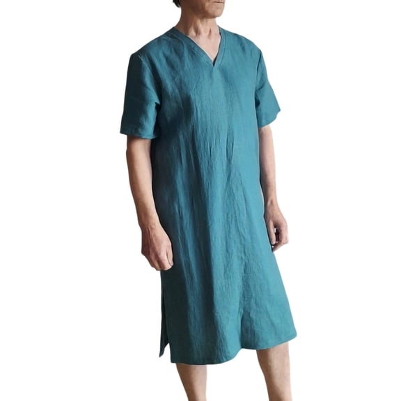 Hrsba Robe for Men,Solid Color Mid Length V Neck Fall Sleep Robe
