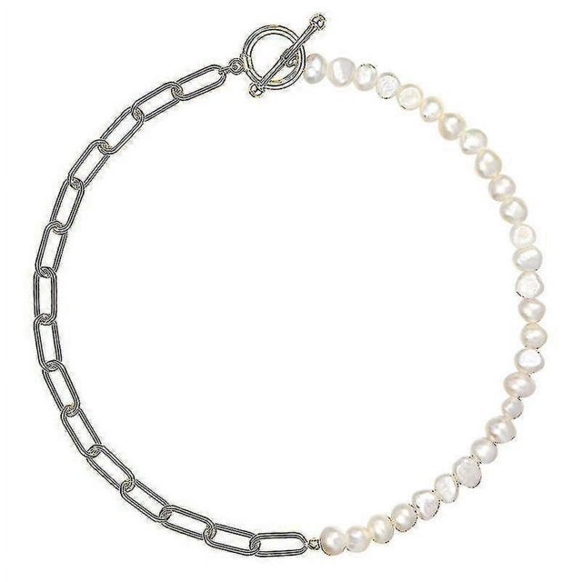Collar de perlas con clip de papel, cadena de eslabones gruesos vintage, perlas cultivadas barrocas, gargantilla de oro de 18 k, amuleto retro de moda, joyería de San Valentín para mujeres