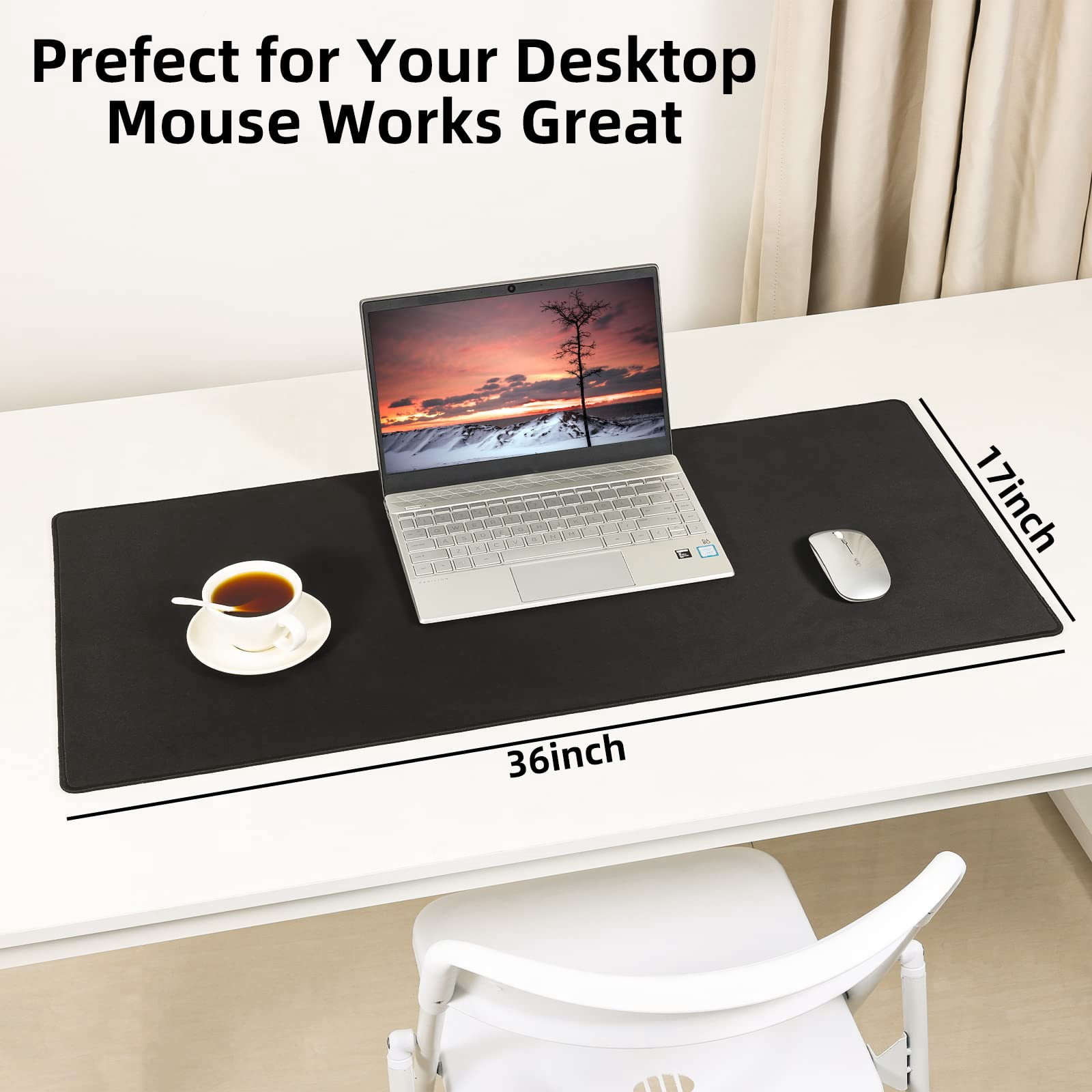XL Extended Gaming Mouse Pad, 36x17 In, Black, Waterproof Non-Slip Desktop Mat