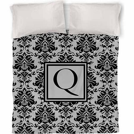 IDG Damask Monogram Duvet Cover, Black and Grey