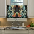 thumbnail image 2 of joogoo Funny Skeleton and Flowers Curtains Sets Half Window Cafe Farmhouse Tier 2 Panels Short Curtain Rod Pocket 27"W x 24"L, 2 of 7