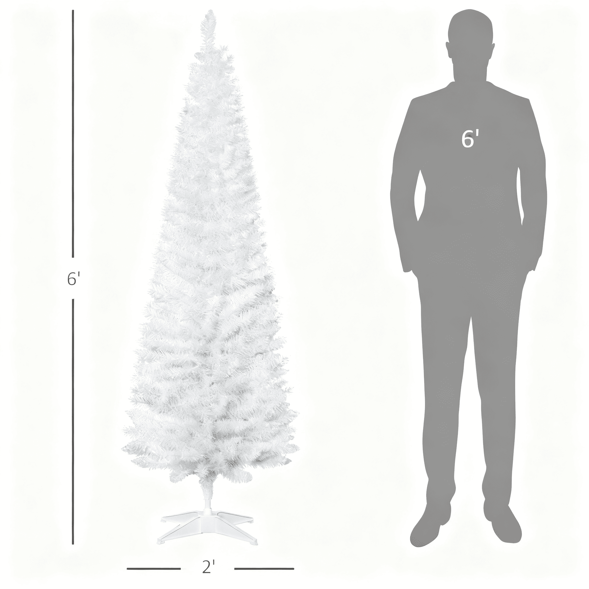 6ft Unlit White Pencil Christmas Tree 390 Tips Easy Assembly Plastic Base Small Space Holiday Decor