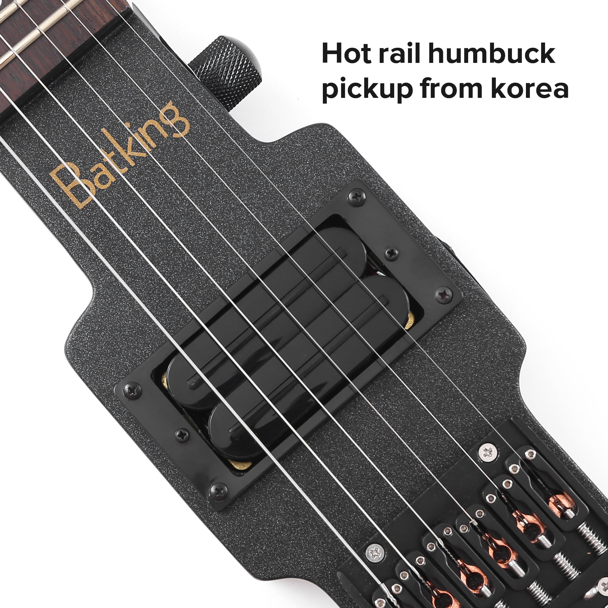 Batking Electric Guitar Travel Guitar Headless 6-String One-Piece Canada Maple Neck Brass Fix Bridge with Gigbag