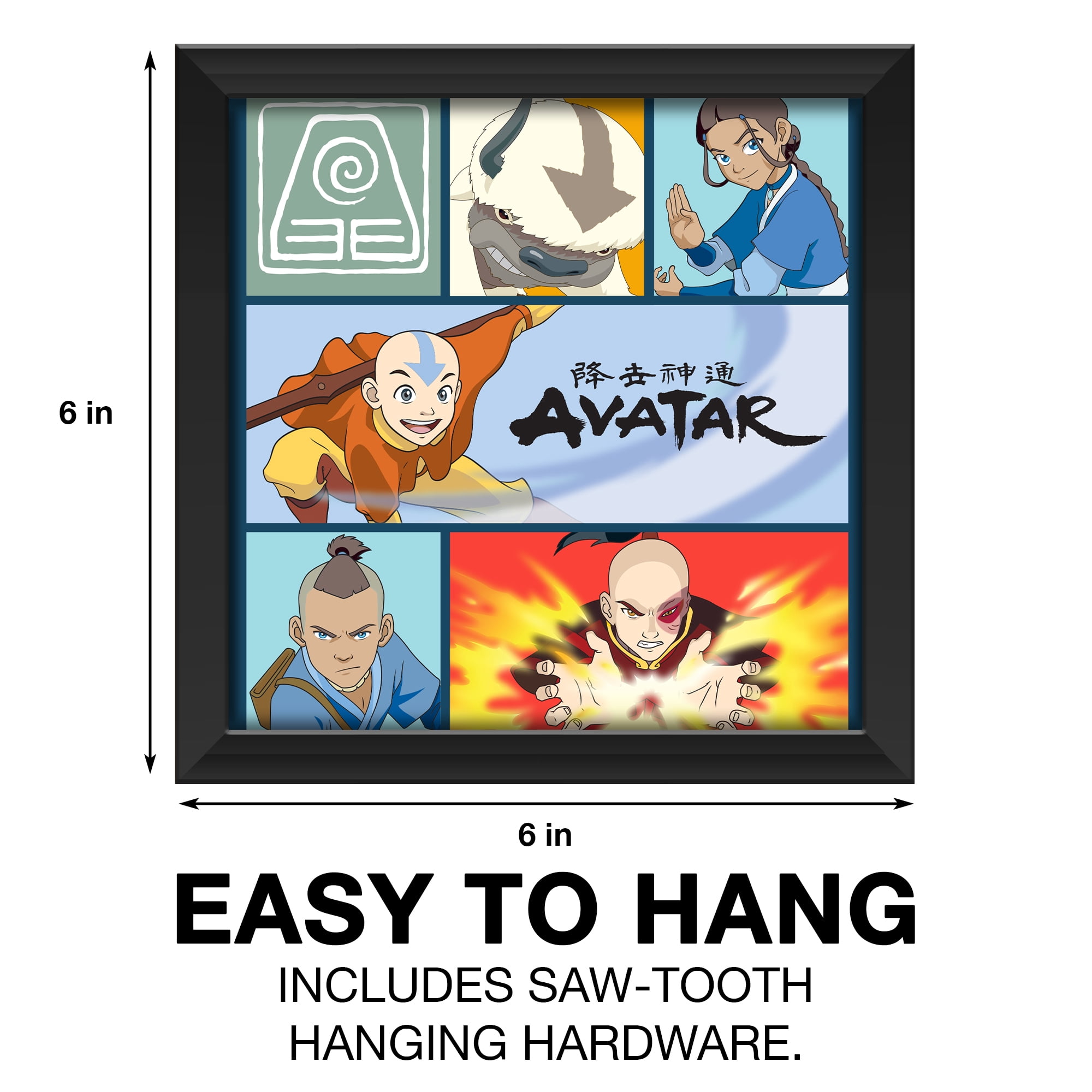 (2 pack) Silver Buffalo Avatar: The Last Airbender Character Icon Grid Gel Coat 6" x 6" Framed MDF Modern Wall Art
