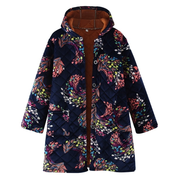 Chaqueta cálida de manga larga con estampado Retro informal con capucha a la moda para mujer, abrigo, prendas de vestir, abrigo Pompotops qwe15003