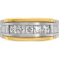 thumbnail image 4 of 14K Two-Tone Ibgoodman Men's Polished Satin And Grooved 5-Stone 1 Carat Square Aa Quality Diamond Ringsize 10 (Width 9.14) - Jbsp, 4 of 5