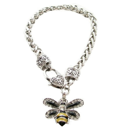 Crystal Star Charm Bracelet - Bumble Bee Crystal Charm On Silver Plated Fashion Bracelet.