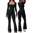 thumbnail image 1 of Mialoley Women Jumpsuit, Long Sleeve Square Neck Solid Slim Fit Ladies Fall Sports Style, 1 of 7