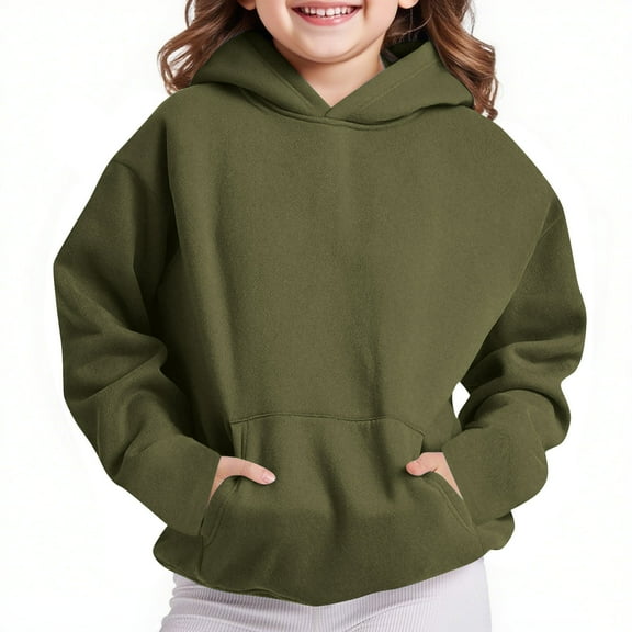 Delliss Girls' Fall Simple Hooded Baggy Casual Solid Color Top With Pocket