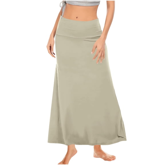 Cekizud Maxi Skirts for Women Fold Over High Waist A-Line Skirt Ultra Soft Casual Lounge Style,Sizes S-XL