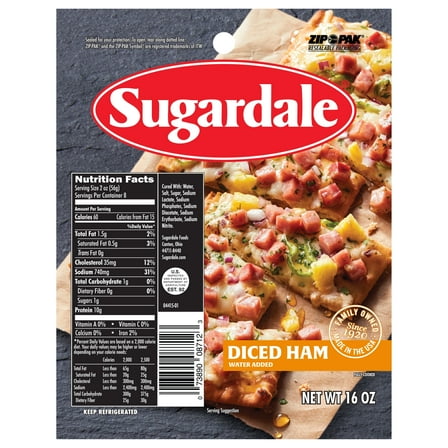 Sugardale Diced Hickory Smoked Ham, Fully Cooked, Pork Boneless, 1 lb Resealable Pouch