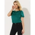 thumbnail image 2 of INSPIRE CHIC Haut en Satin Plissé à Encolure Ronde à Boutons devant pour Femme Bleu Vert P, 2 of 5