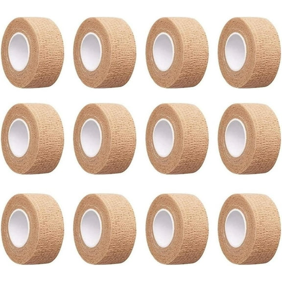 12 PCS Self Adhesive Bandages,1 Inch Wide Skin Colour Elastic Self Bandages,Flexible Stretch Tape,Wrap Bandages for Sports,Wrist,Ankle(1 Inchx14.8Ft)