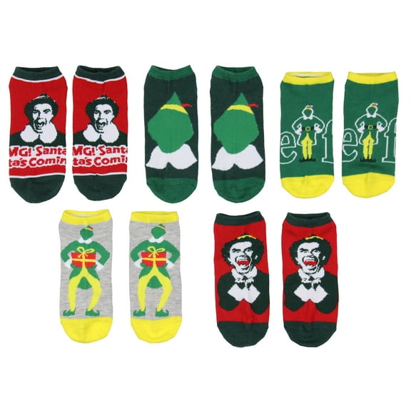 Elf The Movie Adult Santa's Coming 5-Pack Ankle No-Show Socks For Men And Women