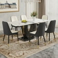 thumbnail image 3 of JUFU Dining Table Set for 6, 71'' White Marble Dining Table and Chairs, Modern Kitchen Table Set for 6,with 6 White&Gray PU Leather Upholstered Dining Chairs, Dinner Table Set for Dining Room, 3 of 10