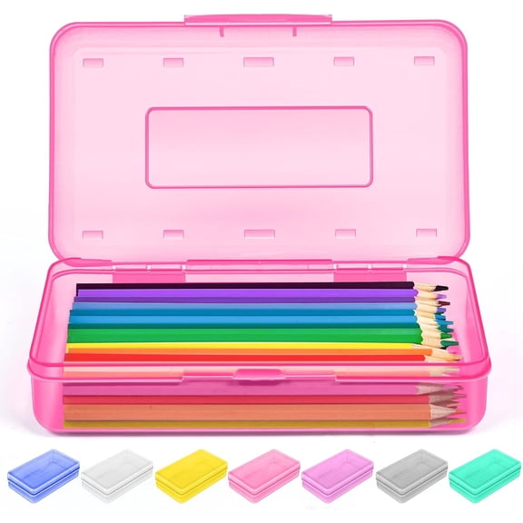 Pencil Case, Large Hard Pencil Box Bulk, Clear Crayon Box Marker Pen Organizer, Plastic Storage Container with Snap Lid, Art Craft Organizer Back to School Supplies,Red