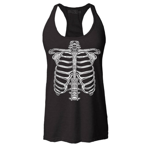 Shop4Ever Women's Skeleton Ribcage Skull Halloween Costume Racerback Tank Top XX-Large Black