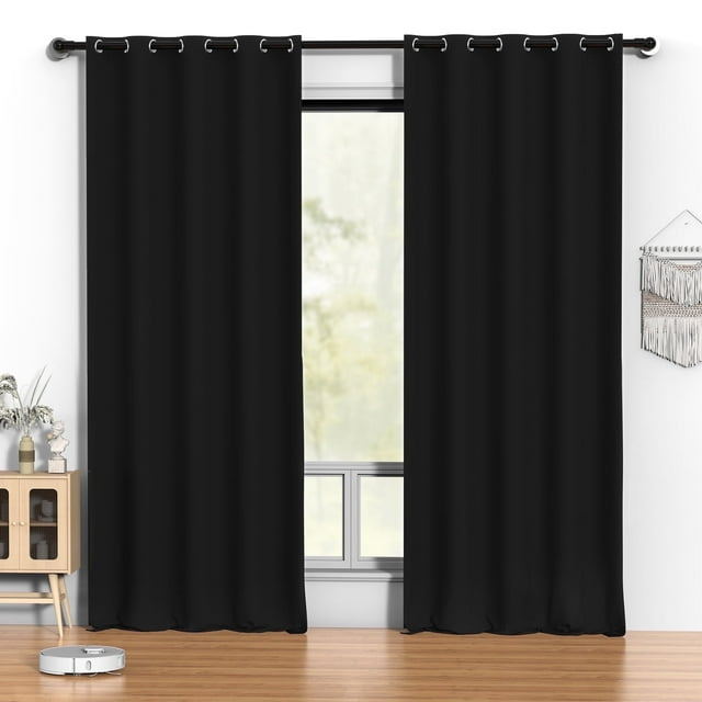Blackout Cortinas 52 x 96 Pulgadas, Juego de Cortinas Térmicas Aisladas Negras de 2 Paneles, Reducción de Ruido y Oscurecimiento de Habitación para Recámara, Sala de Estar, Protección de Privacidad y