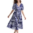 thumbnail image 1 of Vestido midi YESNO de verano con estampado floral con cuello en V y manga abullonada para mujer, 1 of 5