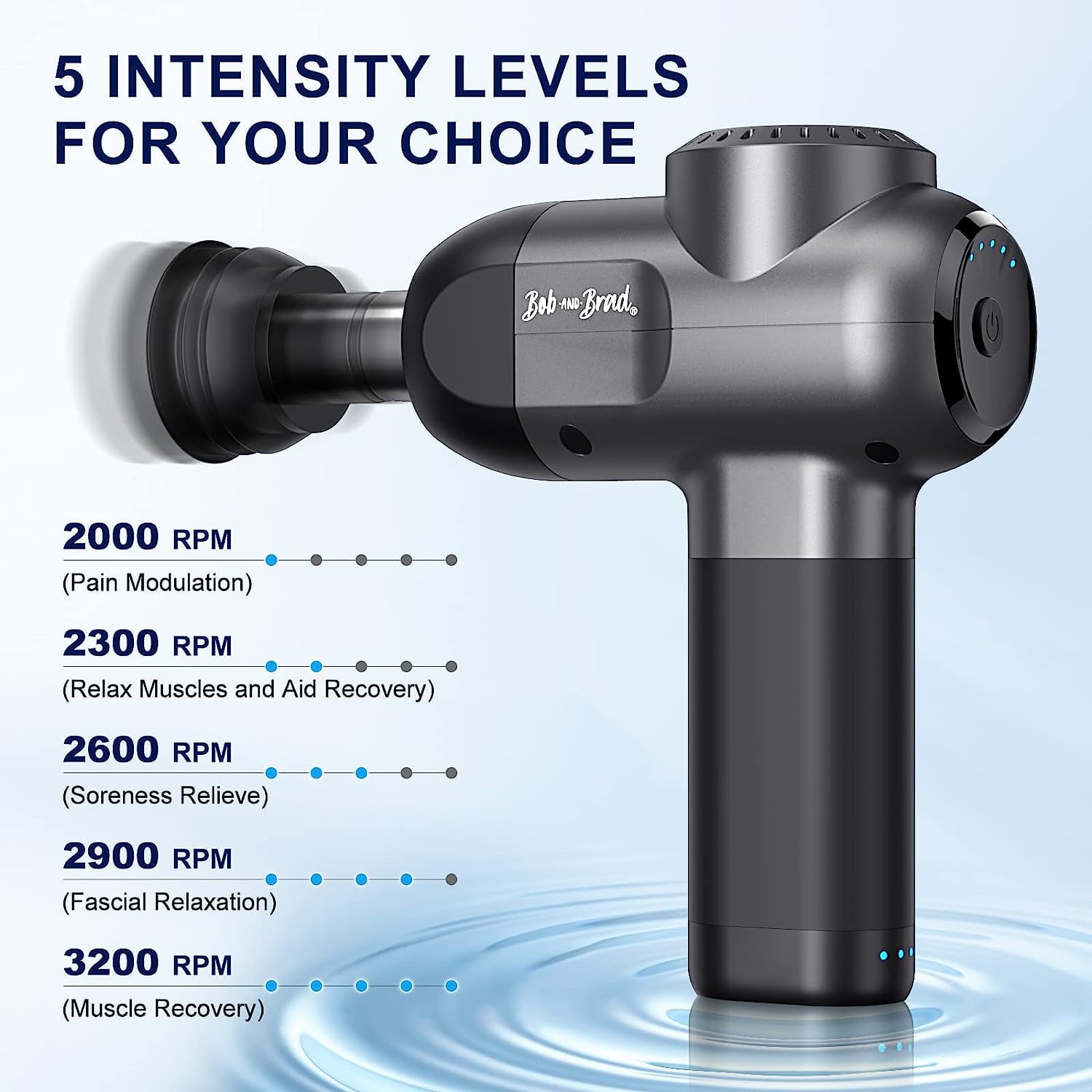 Bob and Brad Deep Tissue C2 Massage Gun with 5 Speeds and 5 Heads, Percussive Electric Back Massagers for Professional Athletes Home Gym Workout Recovery Pain Relief