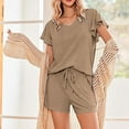 thumbnail image 6 of Jalioing Women's Shorts Set Short Sleeve V Neck Tops and Drawstring Lounge Set 2 Piece Pajama with Pocket, 6 of 9
