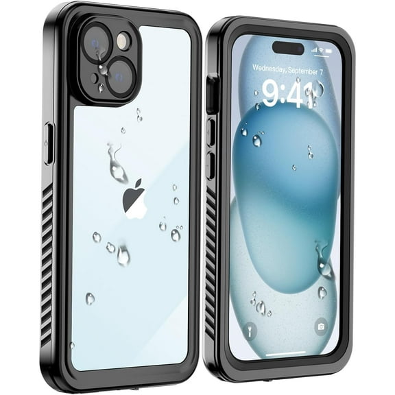 for iPhone 15 Waterproof Case,[Built-in Screen Protector][IP68 Underwater][15FT Military Dropproof] Full Body Rugged Heavy Duty Shockproof Waterproof Phone Case-Black/Clear