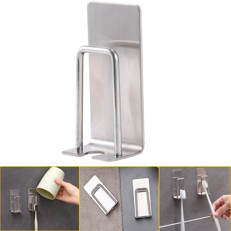 1pc Bathroom Wall Mounted Stainless Steel Toothbrush Hook Toothpaste Holder Fad 