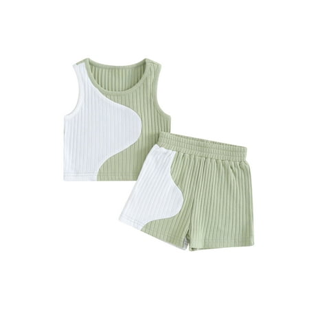 

Baby Girl Clothes Summer Toddler Outfit Contrast Color Rib Knit Ruffle Vest Tank Tops Shorts Cute Clothing Sets