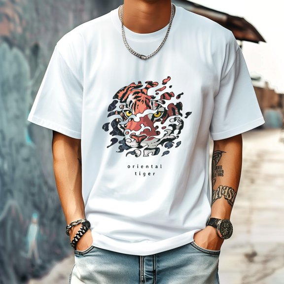 Men's T Shirt Round Neck Patterned Tee Summer New Sports Shirt Vintage Style Gift for Friends XS