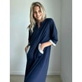thumbnail image 5 of Oudiya Women Zipper Robe Loungewear Dress Full Length Nightgown Housecoat 3/4 Sleeves Sleepwear with Pockets, 5 of 6