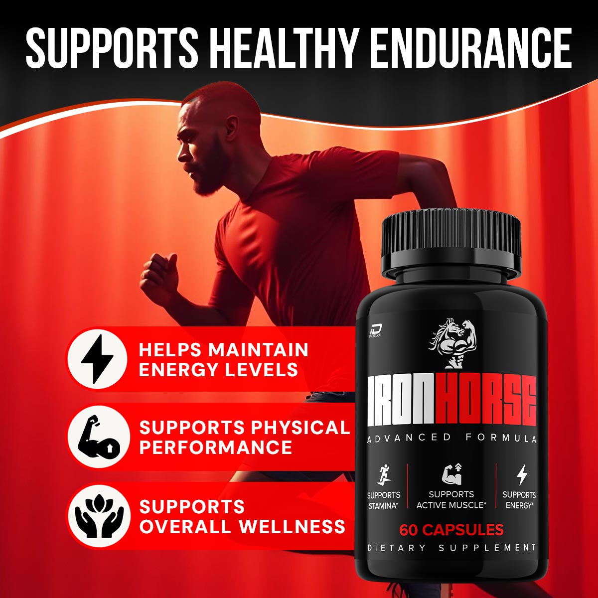 Iron Horse for Men Capsules – IronHorse Vitamin Complex Pills, Energy, 3 Pack, 180 Capsules