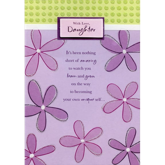 Designer Greetings Tip On 3D Rectangular Banner and Seven Large Purple Flowers Birthday Card for Daughter