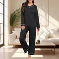 thumbnail image 6 of Women Fashionable Casual Loose Solid Color V Neck Long Sleeved Pants Pajama Set Top Pants Set, 6 of 7
