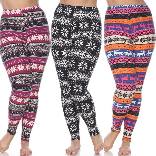 White Mark Women's 3-Pack Soft Stretchable Holiday Leggings