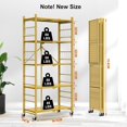 thumbnail image 3 of 5-Tier Storage Folding Shelf with 20 Hooks, 4 Wheels, and Adjustable Feet, Stainless Steel, 3 of 15