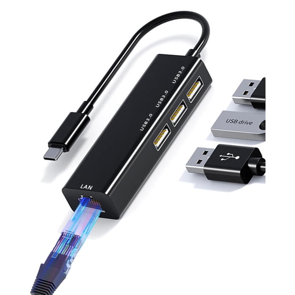 Adaptador Ethernet USB C YRTRGJ en Gris Gigabit RJ45 10Gbps 4 en 1 para MacBook, Surface Pro, Window