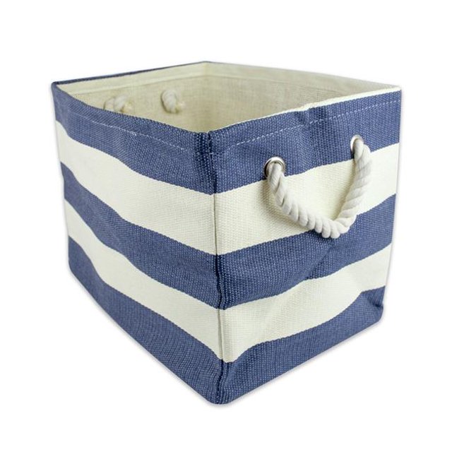 Bac de Rangement Rectangulaire à Rayures 15 x 10 x 12 Po, Bleu Nautique - Moyen
