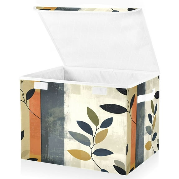 Ryvnso Abstract Leaves Large Lidded Foldable Storage Baskets Cubes Boxes Lids Bin for Home