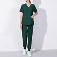 thumbnail image 2 of Xfvqtps Scrub Set for Women V-Neck Stretch Scrub Top and Elastic Waist Jogger Pants Short Sleeve Solid Color V-Neck Nurse Working Uniform Suit with Pocket Olive Green, 2 of 4