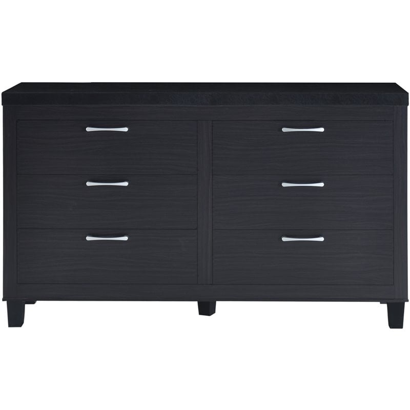 Titanic Furniture Harper Brown PVC Top 6Drawer Dresser with Silver