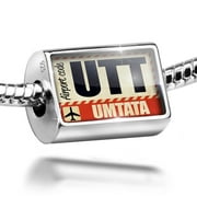 Neonblond Charm Airportcode UTT Umtata 925 Sterling Silver Bead