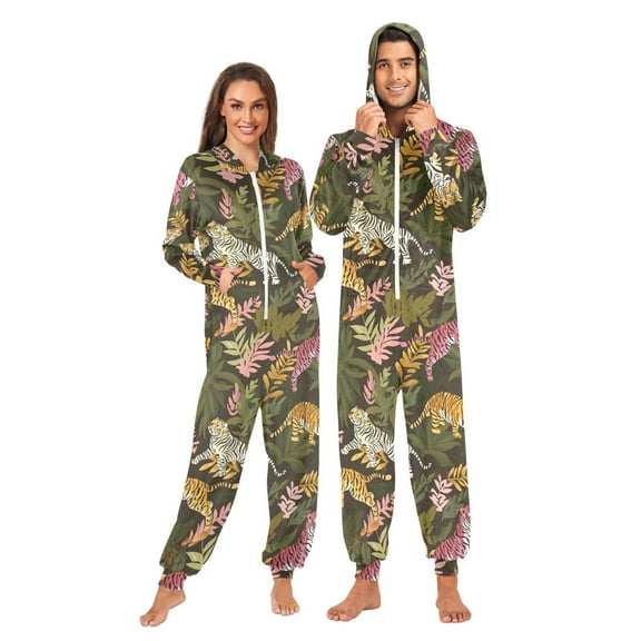 Tiger Pattern Adult onesie Pajamas, Crystal Velvet Ultra Soft Warm Jumpsuit for Men and Women