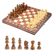 WALFRONT International Chess 3-in-1 Magnetic Wooden International Chess Set Foldable Chessboard Travel Game