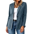 thumbnail image 3 of Womens Faux Suede Blazer Business Casual One Button Slim Suit Jackets Lapel Collar Solid Color Trendy Outfits Blue XL, 3 of 9